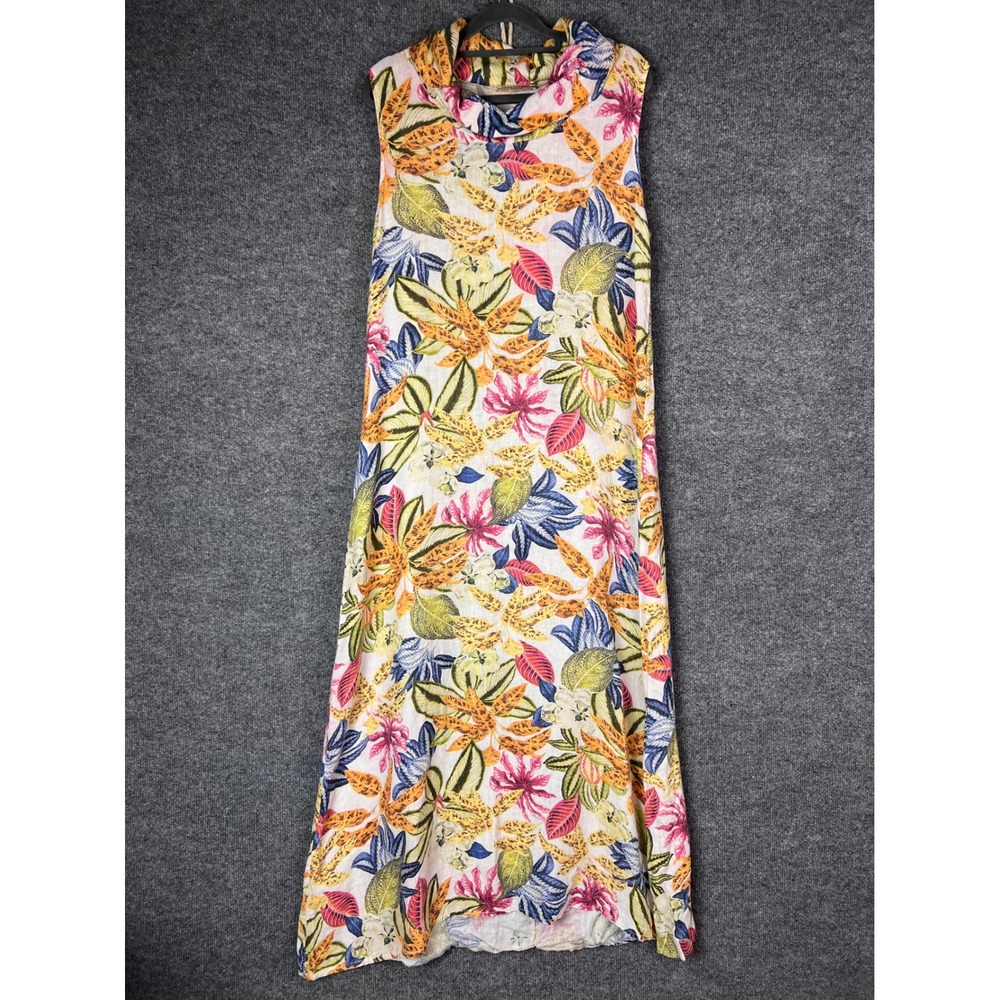Francesca Bettini Maxi Dress Womens M White Floral  100% Linen Italy